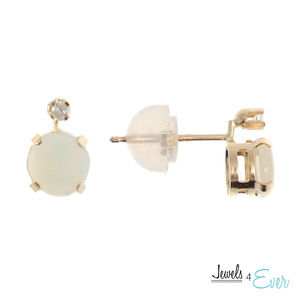 10K Gold Genuine Opal & Diamond Stud Earring